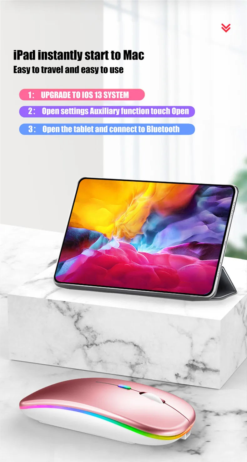 Mouse sem fio recarregável silencioso com retroiluminação LED para PC e laptop, receptor de 2,4 GHz Bluetooth, modo duplo, mouse óptico