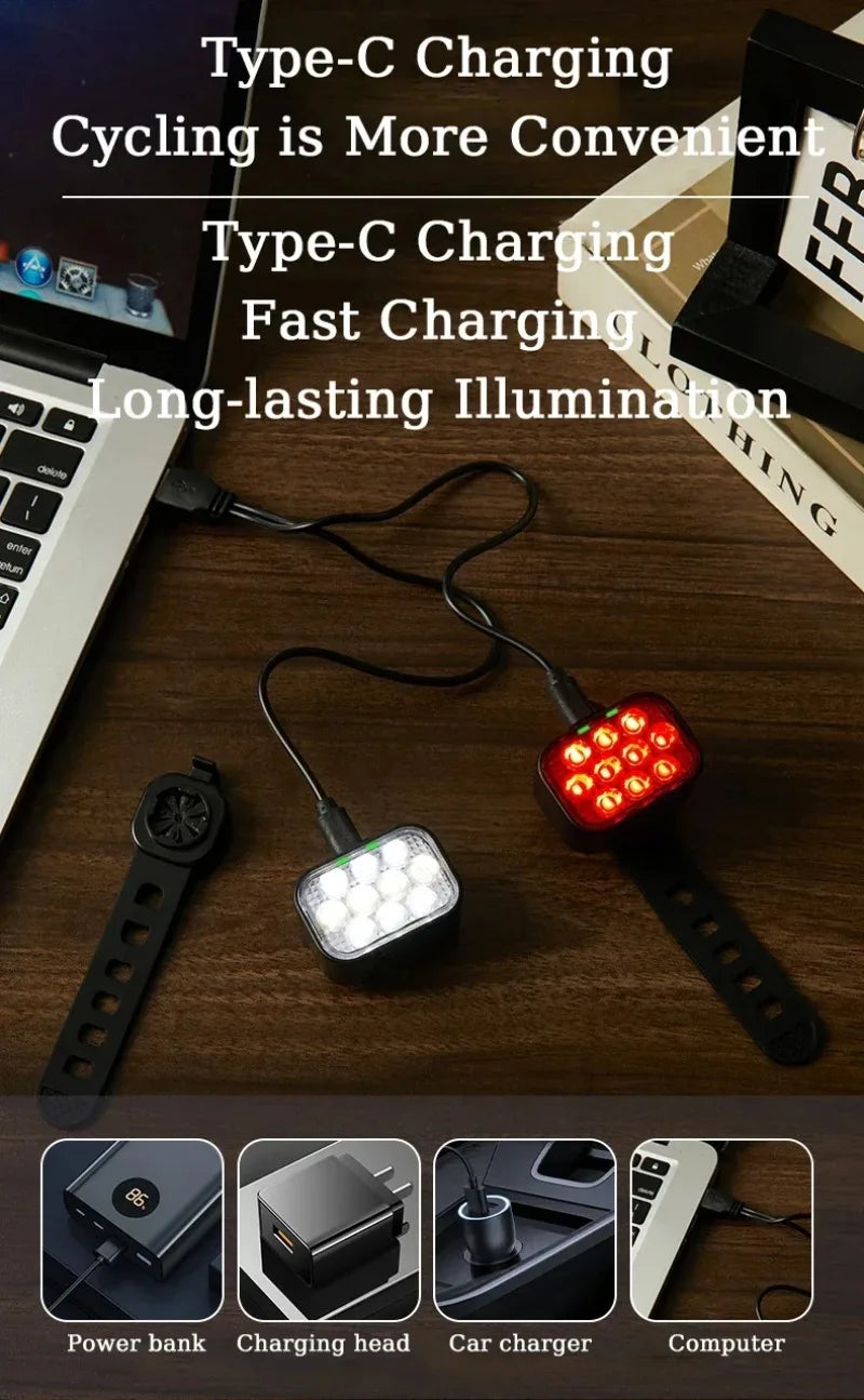 BUCKLOS Bicycle Rear Light Front Light 1100mAh LED COB Waterproof Bike Lamp USB Rechargeable Mtb Road Bike Taillights Bike Parts