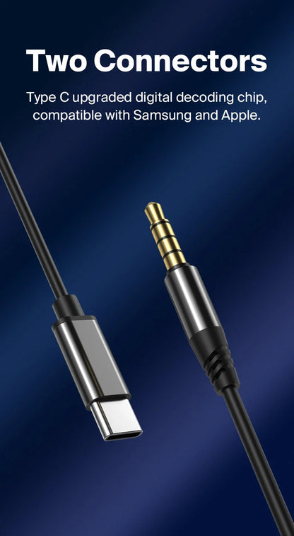 Fone de ouvido com cancelamento de ruído EARDECO 3,5 mm/tipo C, com fio, para graves, alta fidelidade, com fio, microfone estéreo e com fio