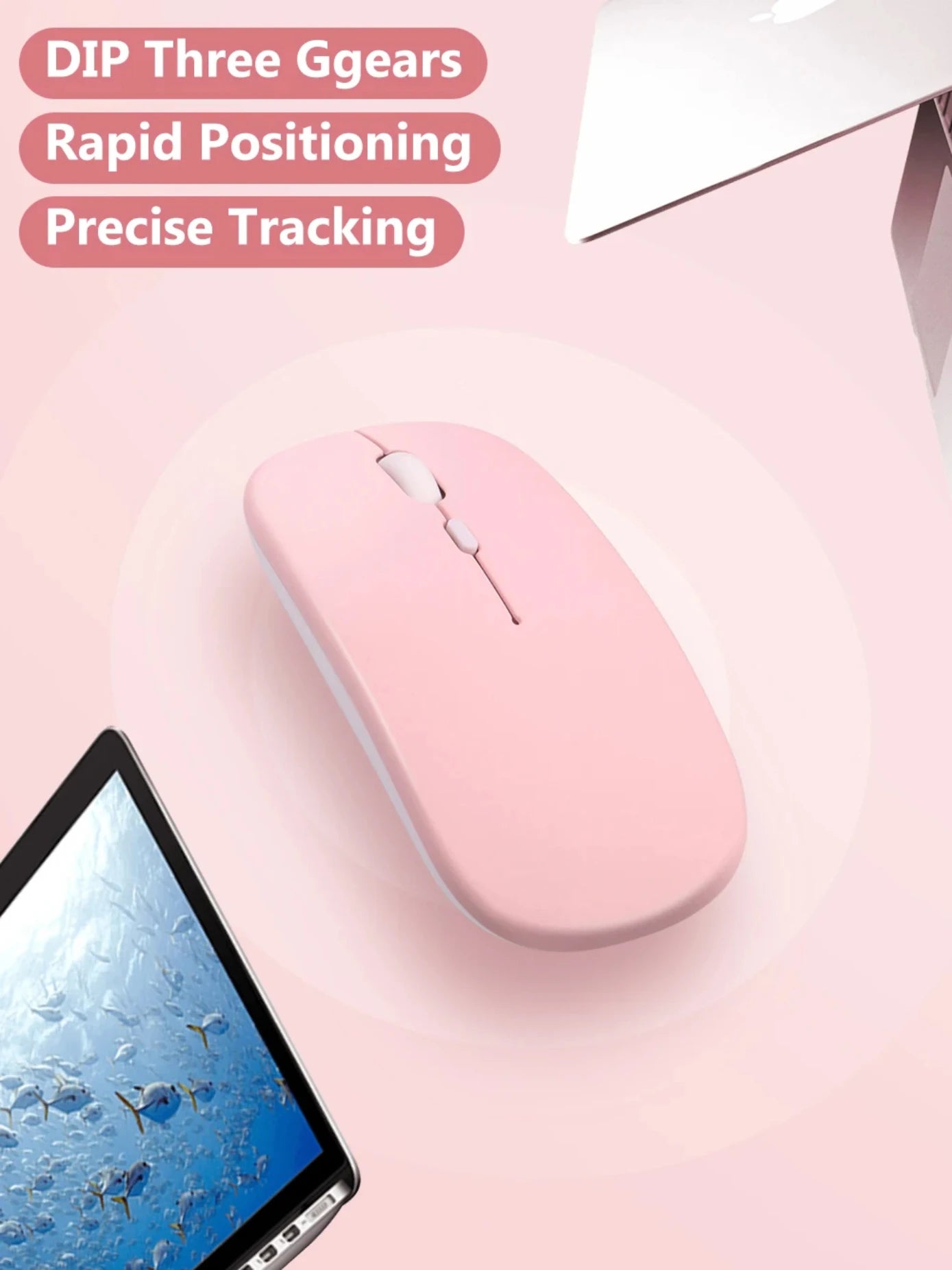 Mouse Bluetooth recarregável sem fio, modo duplo 5.2, silencioso, ergonômico para jogos de computador, 2.4 USB para PC e laptops