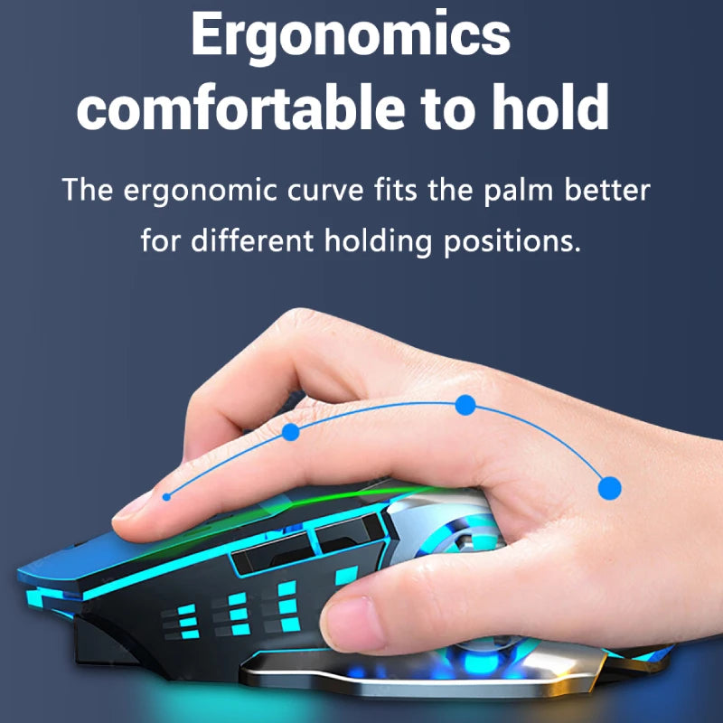 Mouse sem fio recarregável para jogos, mouse para computador, silencioso, Bluetooth 2.4G, USB, retroiluminação mecânica, mouse para jogos de PC