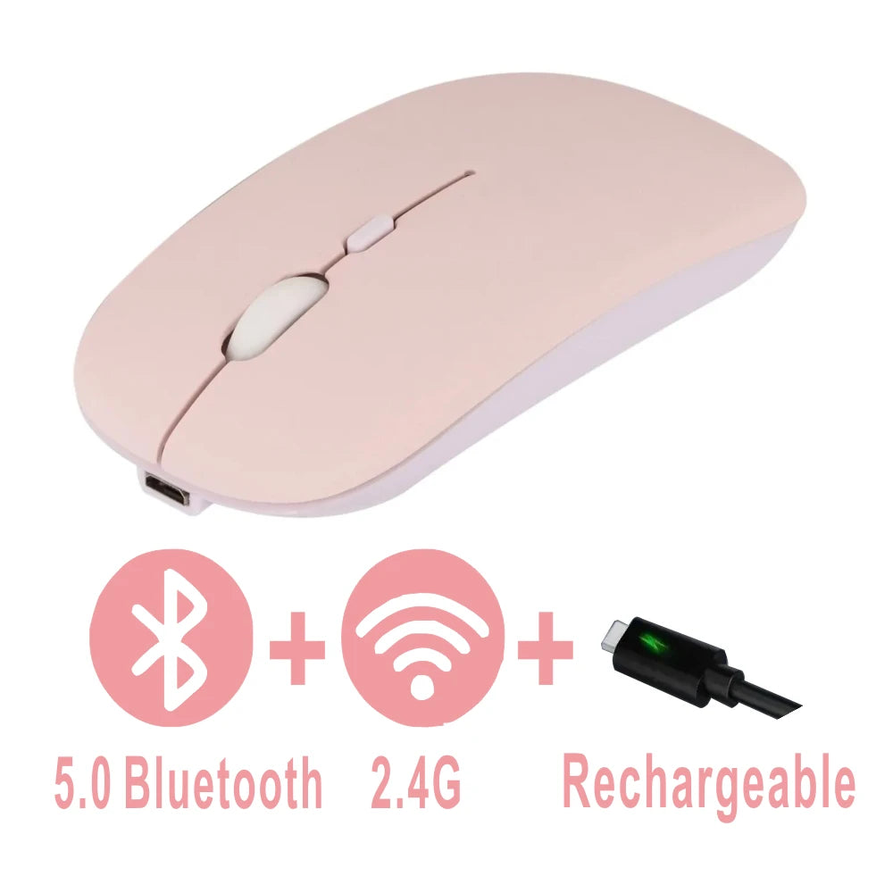 Mouse Bluetooth recarregável sem fio, modo duplo 5.2, silencioso, ergonômico para jogos de computador, 2.4 USB para PC e laptops