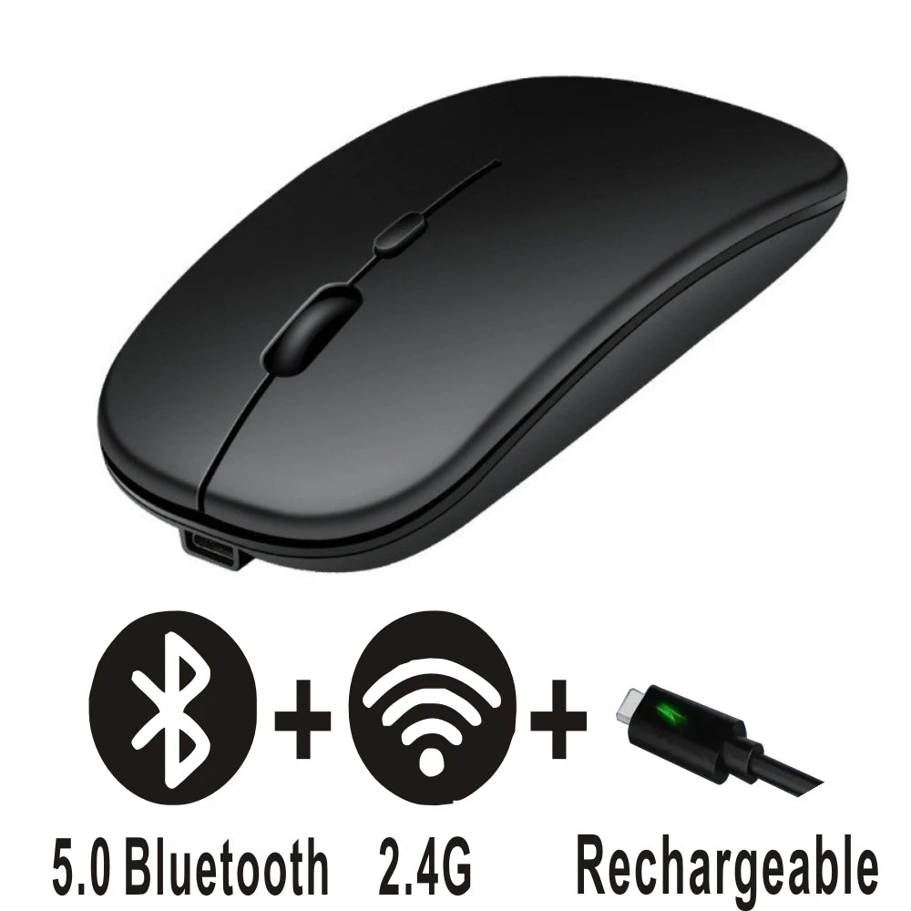 Mouse Bluetooth recarregável sem fio, modo duplo 5.2, silencioso, ergonômico para jogos de computador, 2.4 USB para PC e laptops