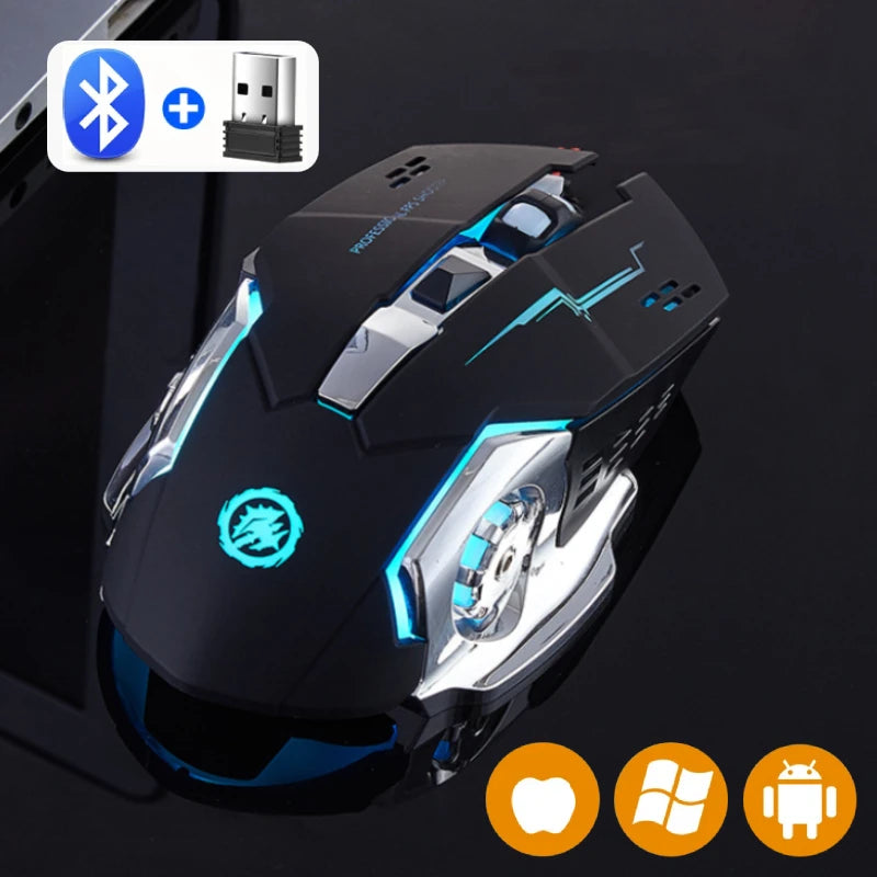Mouse sem fio recarregável para jogos, mouse para computador, silencioso, Bluetooth 2.4G, USB, retroiluminação mecânica, mouse para jogos de PC