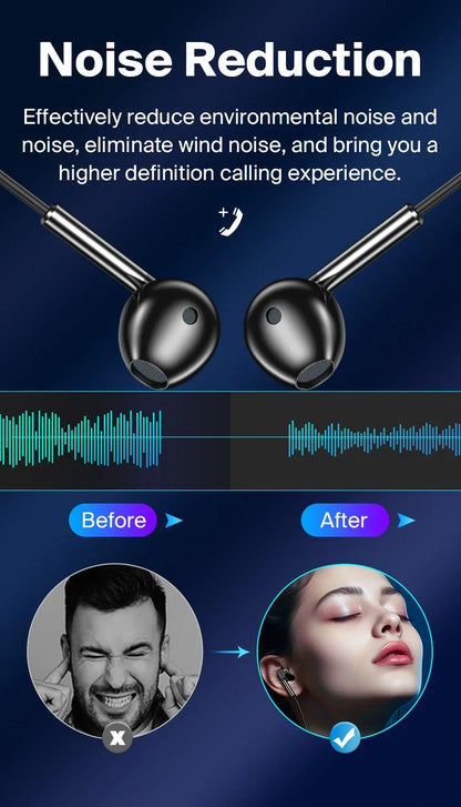 Fone de ouvido com cancelamento de ruído EARDECO 3,5 mm/tipo C, com fio, para graves, alta fidelidade, com fio, microfone estéreo e com fio