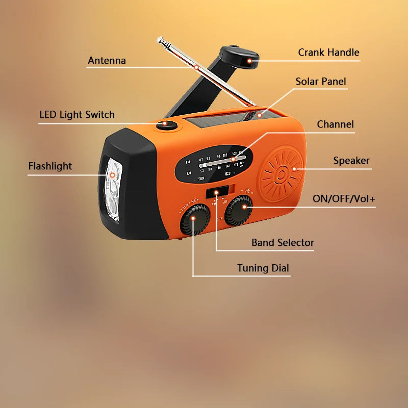 small portable radio Emergency Radio Hand Crank Solar FM Radio 2000mAh Power Bank with Charging Battery operated radio