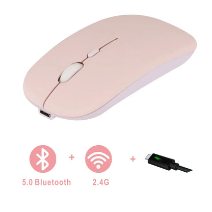 Mouse Bluetooth recarregável sem fio, modo duplo 5.2, silencioso, ergonômico para jogos de computador, 2.4 USB para PC e laptops