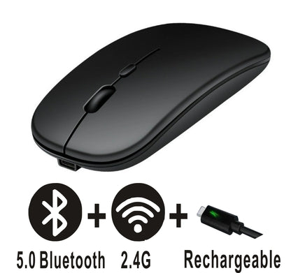 Mouse Bluetooth recarregável sem fio, modo duplo 5.2, silencioso, ergonômico para jogos de computador, 2.4 USB para PC e laptops