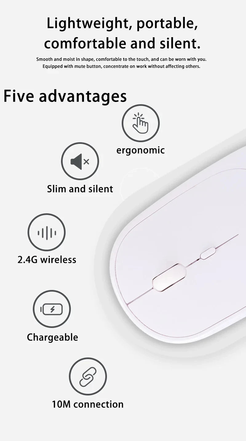 XIAOMI Bluetooth Wireless Mouse USB Rechargeable Ergonomics Adjustable DPI Office Silence Optical Electric Mouses 2.4G Keyboards