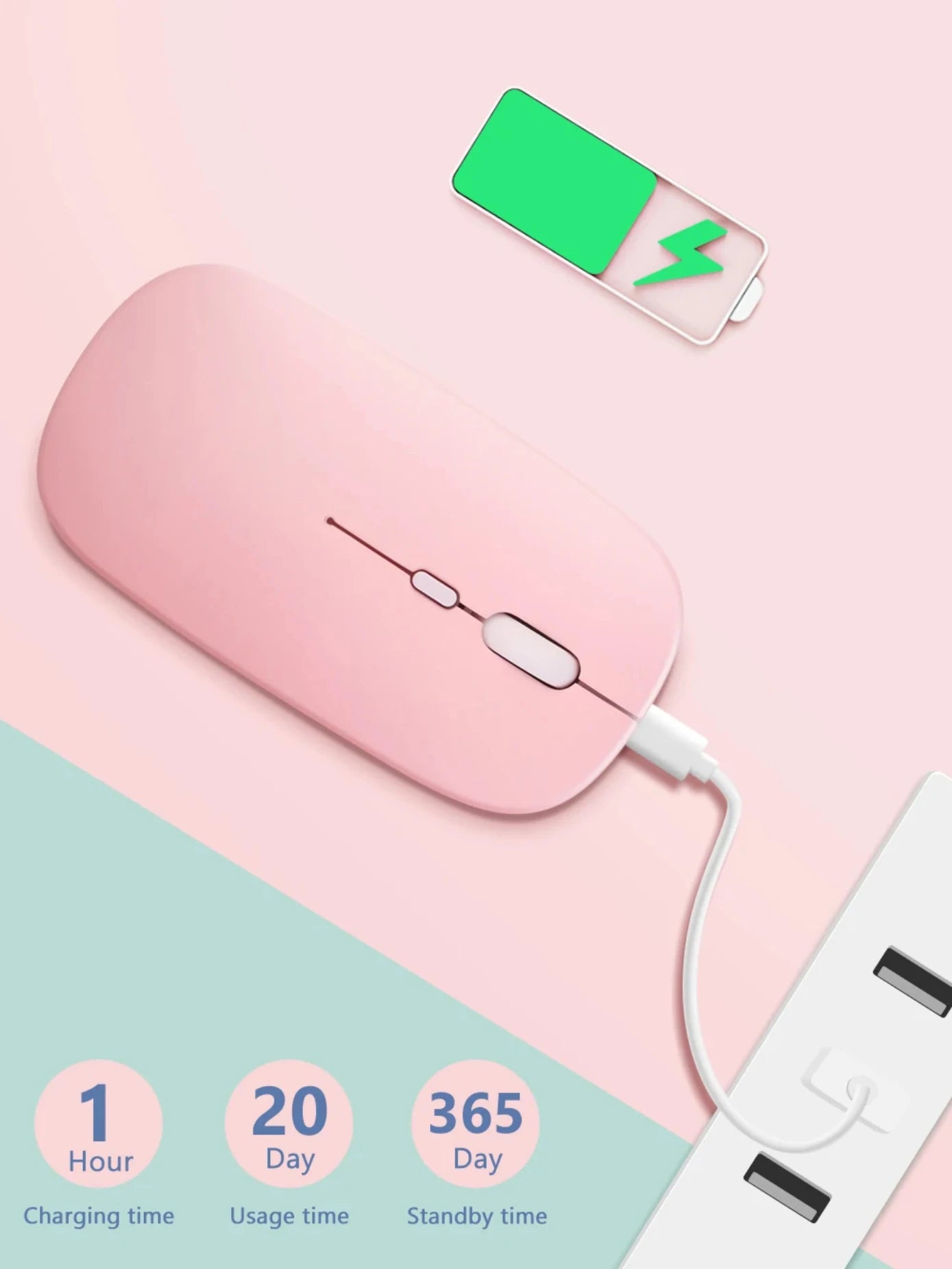 Mouse Bluetooth recarregável sem fio, modo duplo 5.2, silencioso, ergonômico para jogos de computador, 2.4 USB para PC e laptops