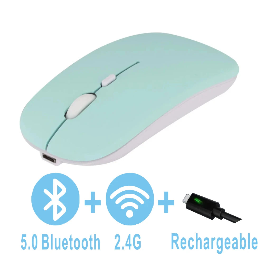 Mouse Bluetooth recarregável sem fio, modo duplo 5.2, silencioso, ergonômico para jogos de computador, 2.4 USB para PC e laptops