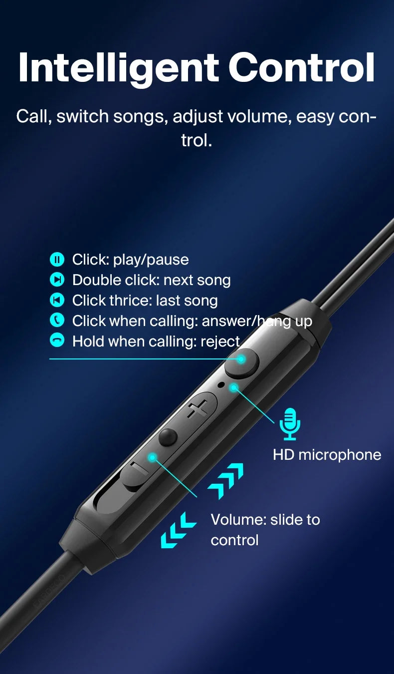 Fone de ouvido com cancelamento de ruído EARDECO 3,5 mm/tipo C, com fio, para graves, alta fidelidade, com fio, microfone estéreo e com fio