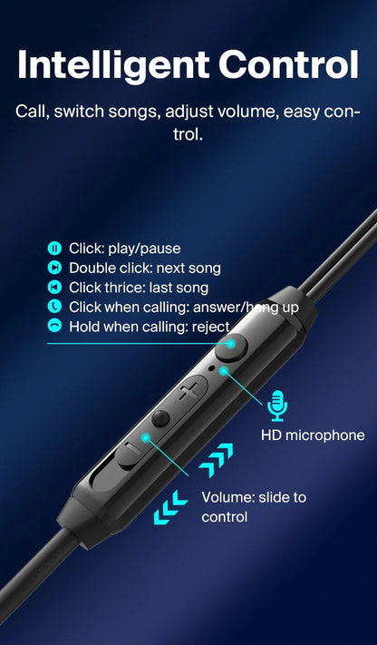 Fone de ouvido com cancelamento de ruído EARDECO 3,5 mm/tipo C, com fio, para graves, alta fidelidade, com fio, microfone estéreo e com fio