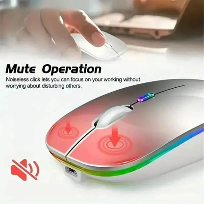 Mouse sem fio recarregável silencioso com retroiluminação LED para PC e laptop, receptor de 2,4 GHz Bluetooth, modo duplo, mouse óptico