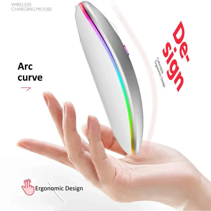 Mouse sem fio recarregável silencioso com retroiluminação LED para PC e laptop, receptor de 2,4 GHz Bluetooth, modo duplo, mouse óptico