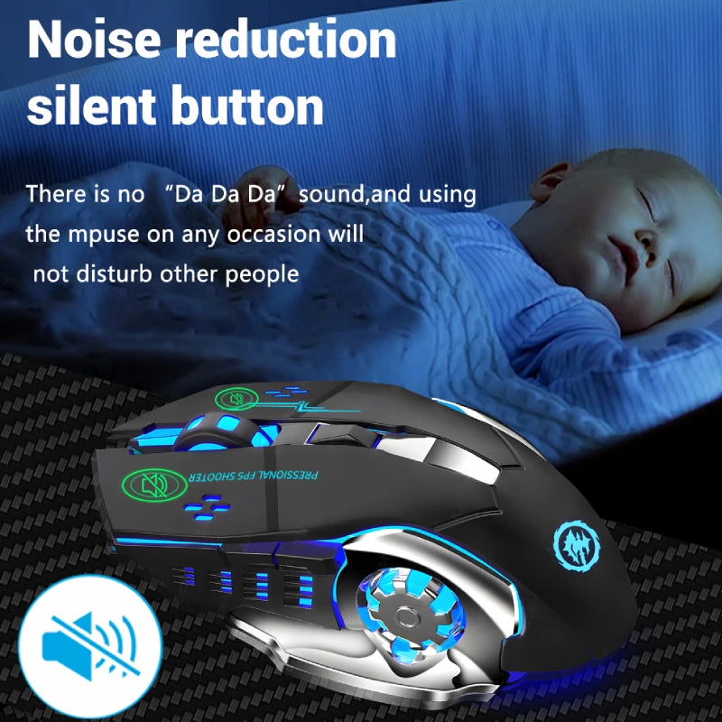 Mouse sem fio recarregável para jogos, mouse para computador, silencioso, Bluetooth 2.4G, USB, retroiluminação mecânica, mouse para jogos de PC