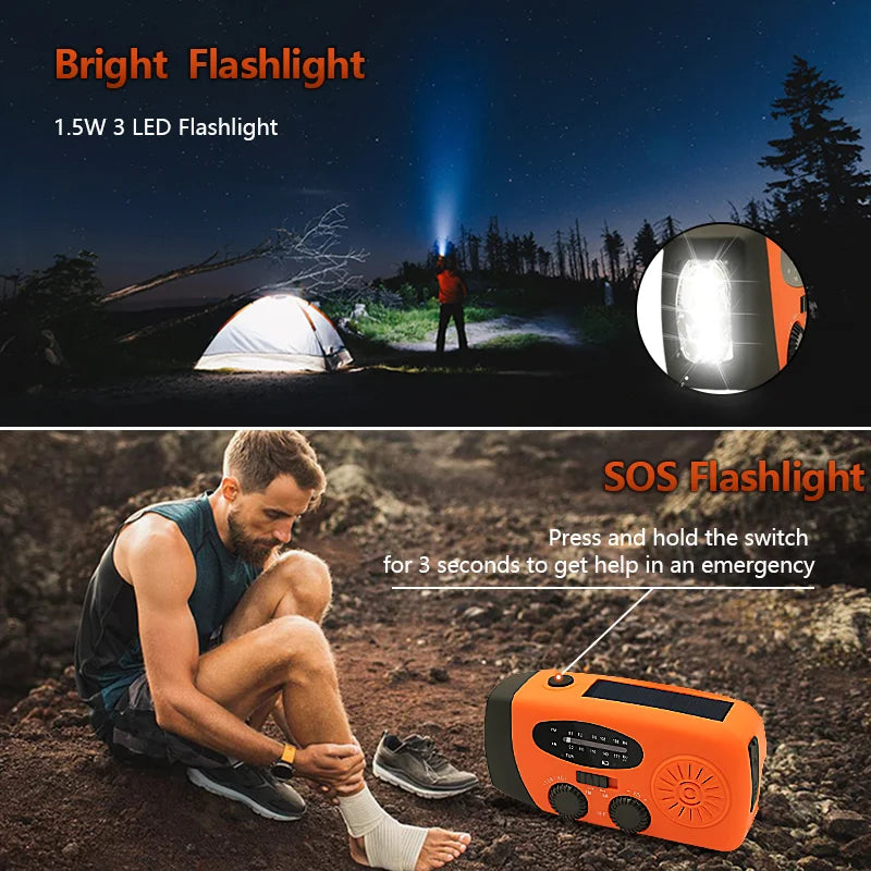 small portable radio Emergency Radio Hand Crank Solar FM Radio 2000mAh Power Bank with Charging Battery operated radio