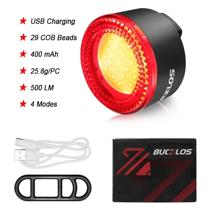BUCKLOS Bicycle Rear Light Front Light 1100mAh LED COB Waterproof Bike Lamp USB Rechargeable Mtb Road Bike Taillights Bike Parts