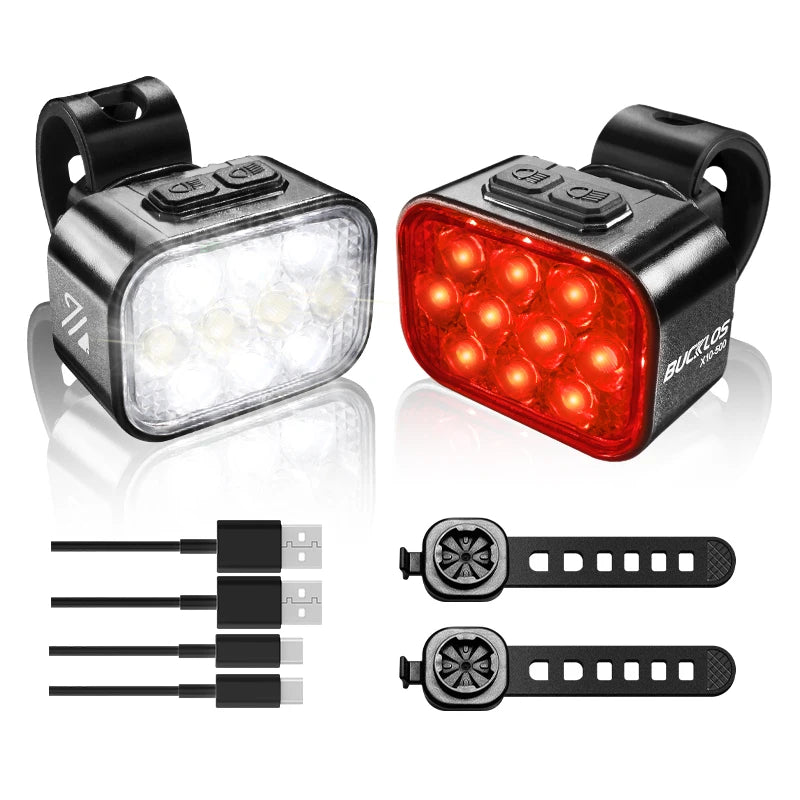 BUCKLOS Bicycle Rear Light Front Light 1100mAh LED COB Waterproof Bike Lamp USB Rechargeable Mtb Road Bike Taillights Bike Parts