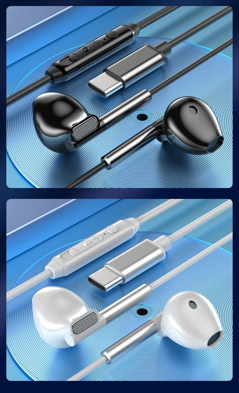 Fone de ouvido com cancelamento de ruído EARDECO 3,5 mm/tipo C, com fio, para graves, alta fidelidade, com fio, microfone estéreo e com fio