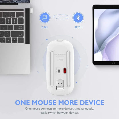 Mouse sem fio recarregável silencioso com retroiluminação LED para PC e laptop, receptor de 2,4 GHz Bluetooth, modo duplo, mouse óptico
