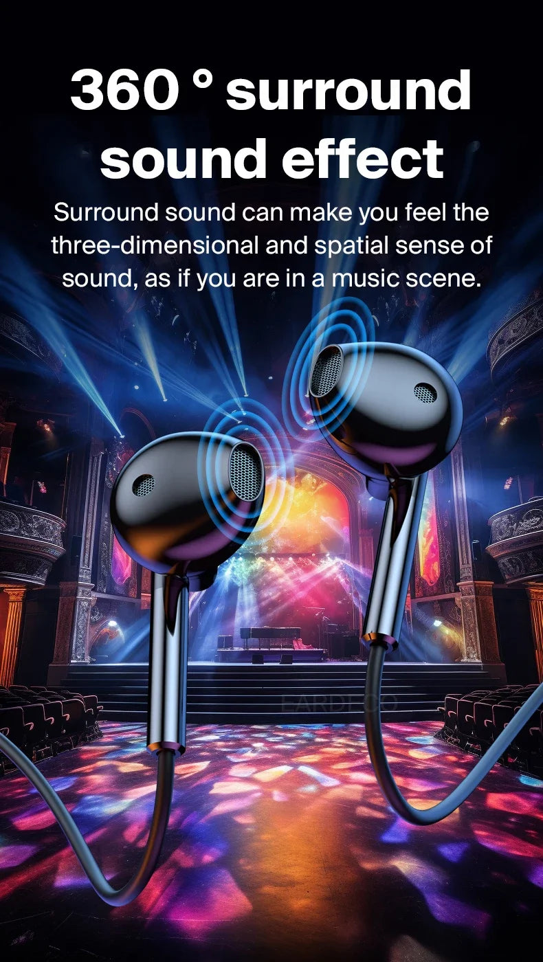 Fone de ouvido com cancelamento de ruído EARDECO 3,5 mm/tipo C, com fio, para graves, alta fidelidade, com fio, microfone estéreo e com fio