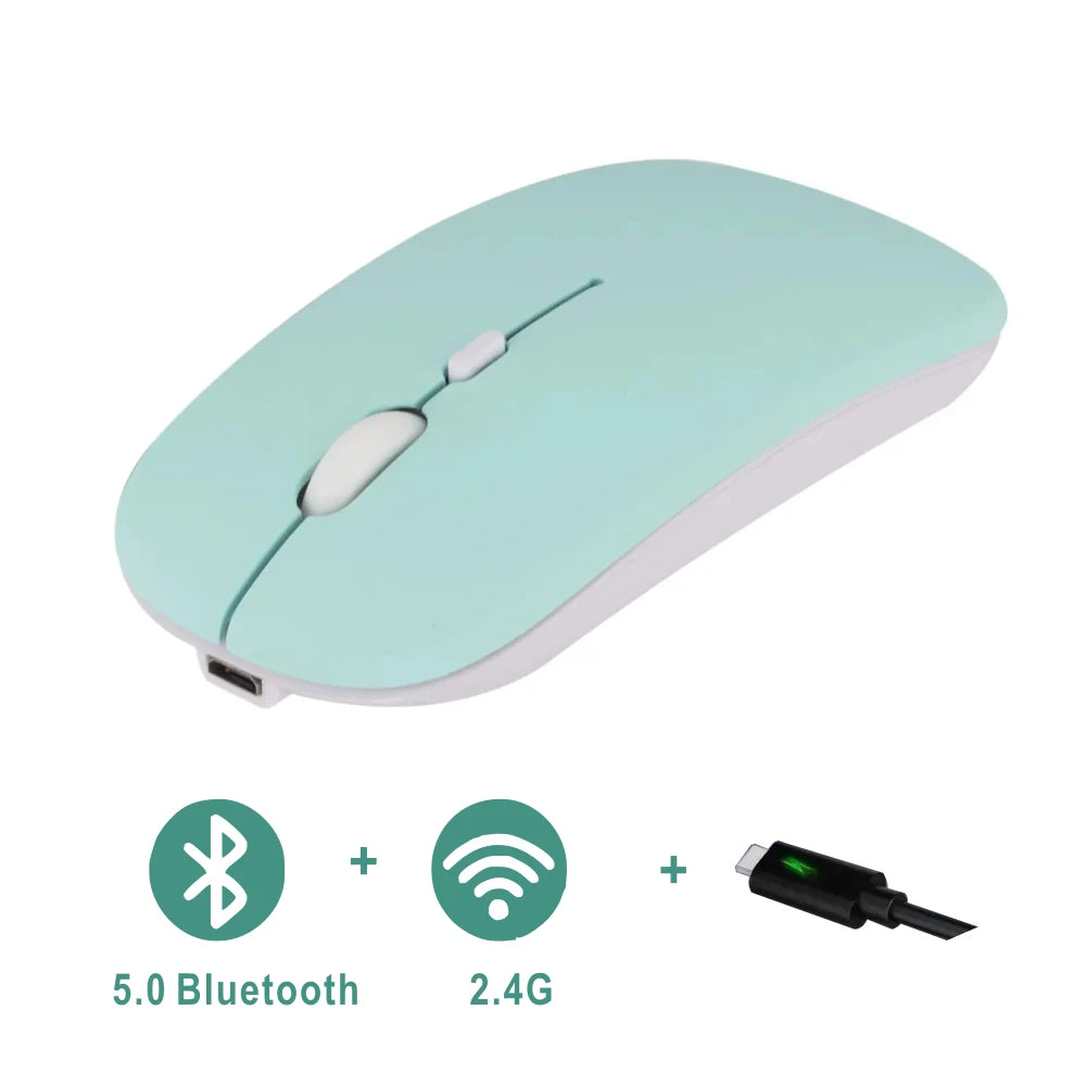 Mouse Bluetooth recarregável sem fio, modo duplo 5.2, silencioso, ergonômico para jogos de computador, 2.4 USB para PC e laptops