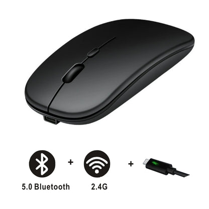 Mouse Bluetooth recarregável sem fio, modo duplo 5.2, silencioso, ergonômico para jogos de computador, 2.4 USB para PC e laptops